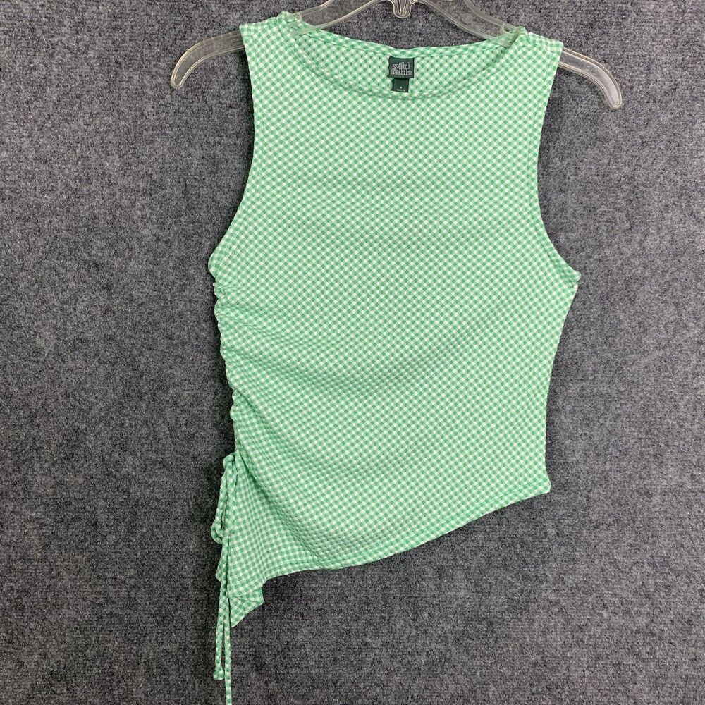 Wild Fable Sleeveless Knit Top Green Gingham Rushed Side Asymmetrical Women S